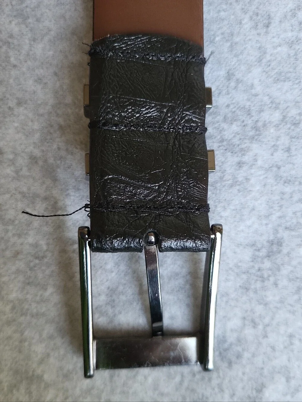 Italian Leather Belt Mens 36/90 Black Crocodile Embossed Gunmetal Handmade Italy